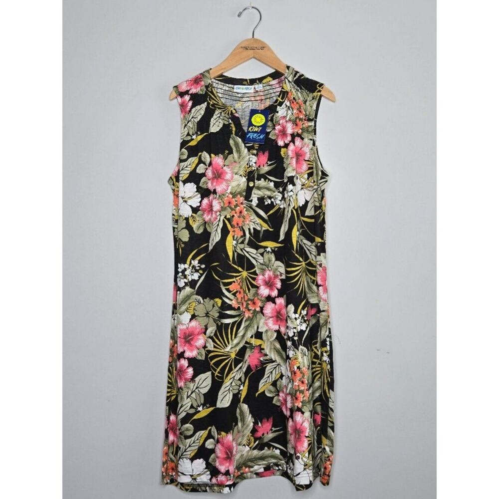 Kiwi Fresh sleeveless tropical floral midi dress, black, size L, NWT